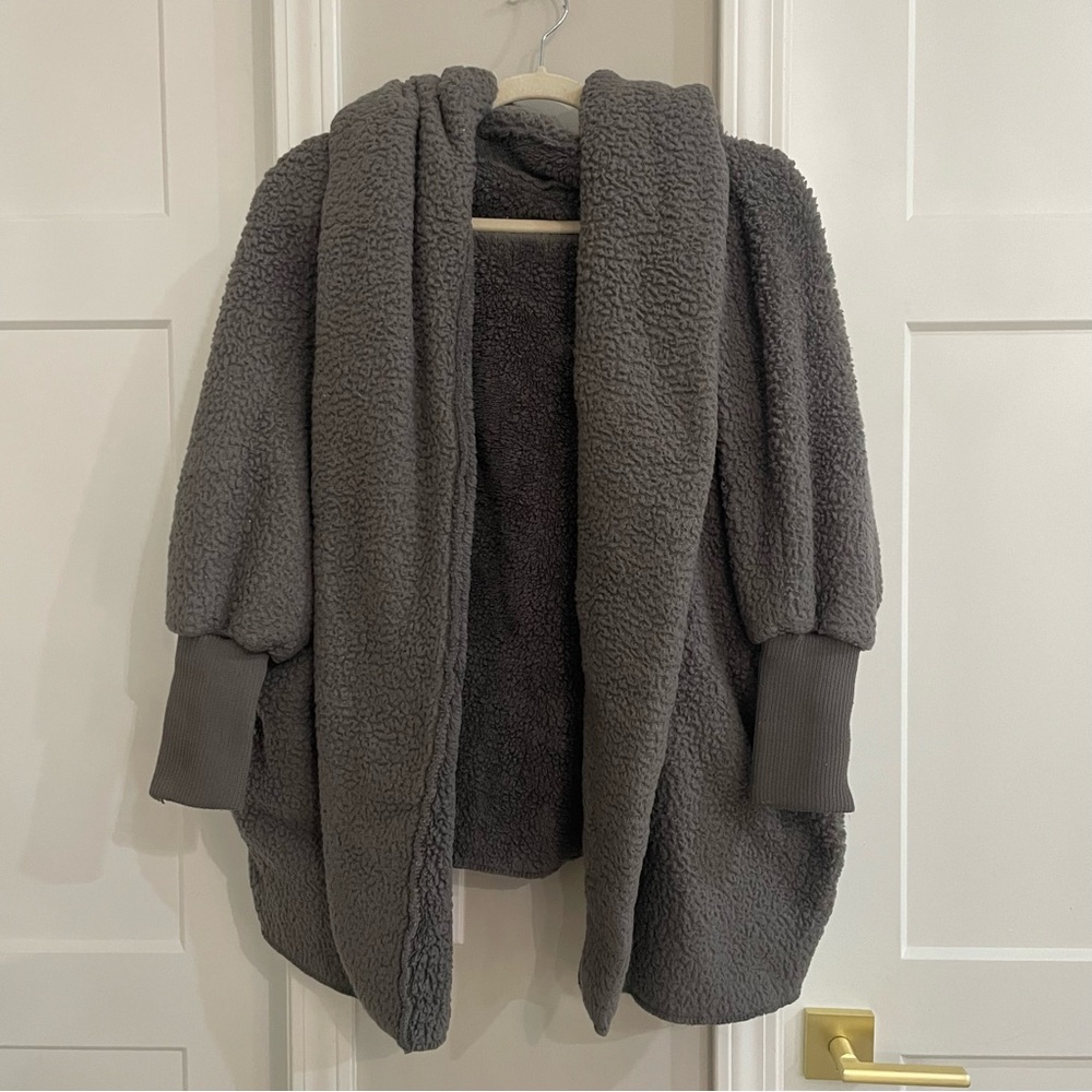 Cozy Plush Sherpa Hooded Cardigan - Dark Gray